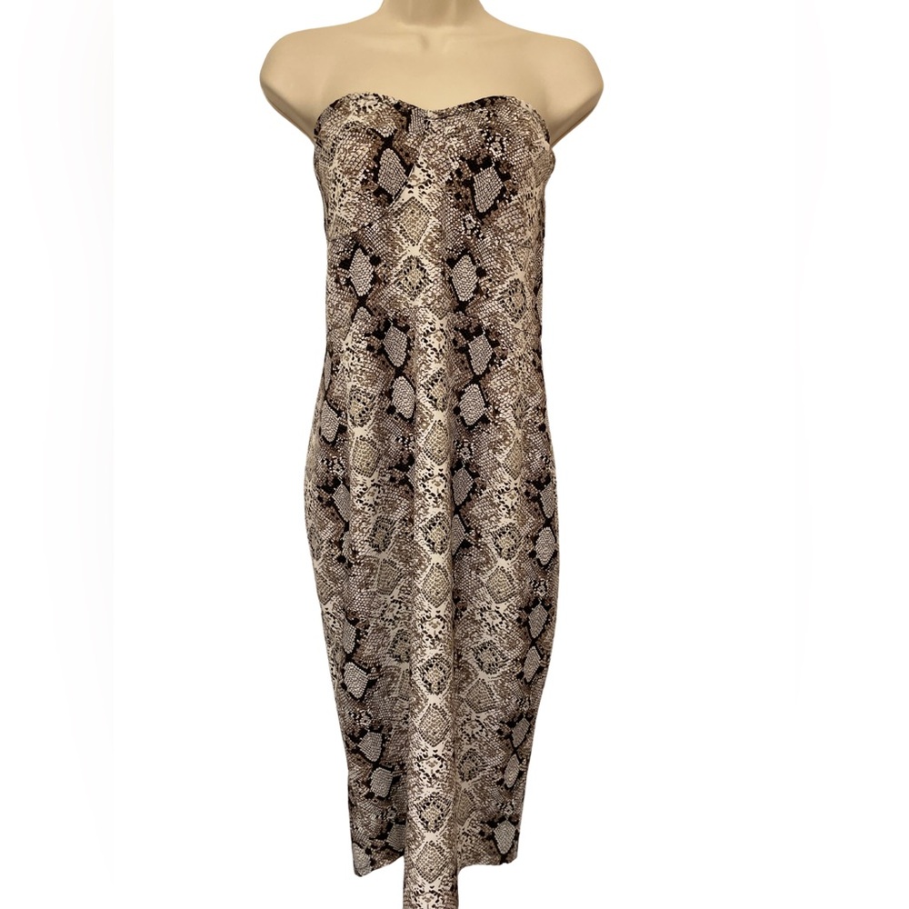 Prett Little Thing Snakeskin Print Strapless Dress, szL